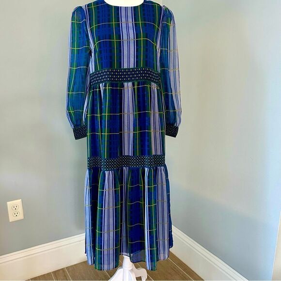 Gretchen Scott Designs plaid, tiered midi dress. - Picture 1 of 7